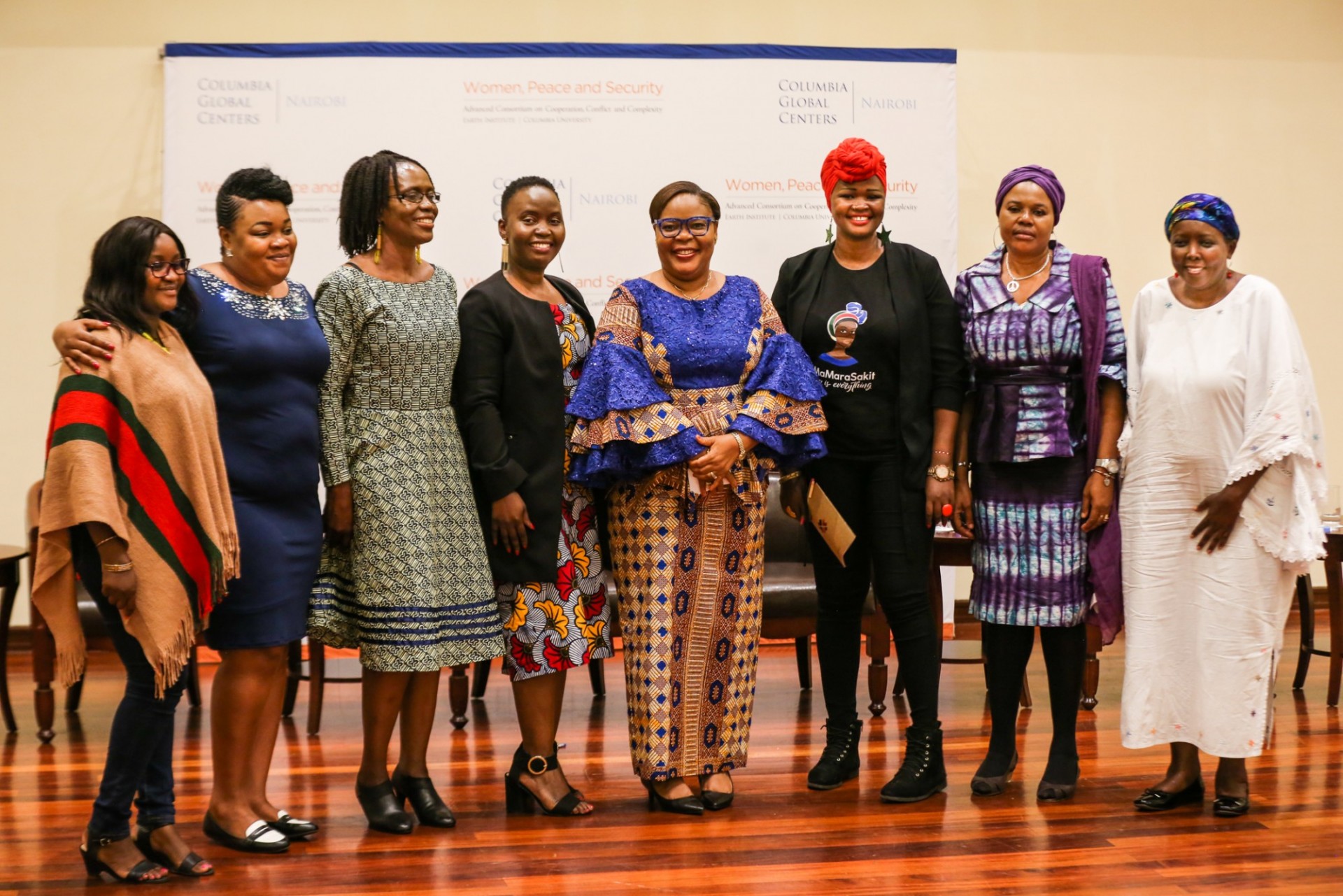 Leymah Gbowee, ED of the WPS Program, with Fellowship participants at the Columbia Global Center in Nairobi. 