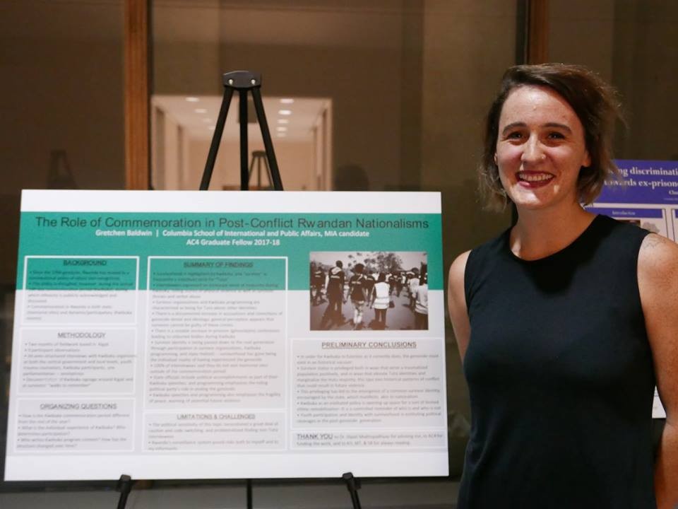 Gretchen Baldwin, an AC4 Graduate Fellow, presenting her research poster at the Sustaining Peace Forum