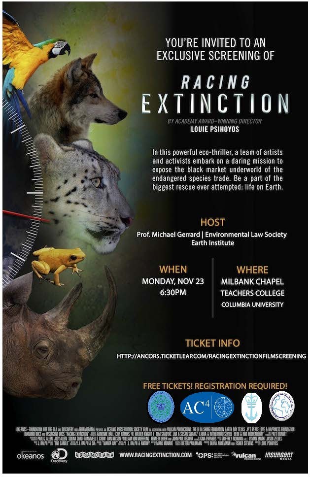 Flyer for the Perspectives on Peace Event "Racing Extinction" Film Screening