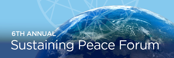 Banner for the 2018 Sustaining Peace Forum with the AC4 Logo over a globe